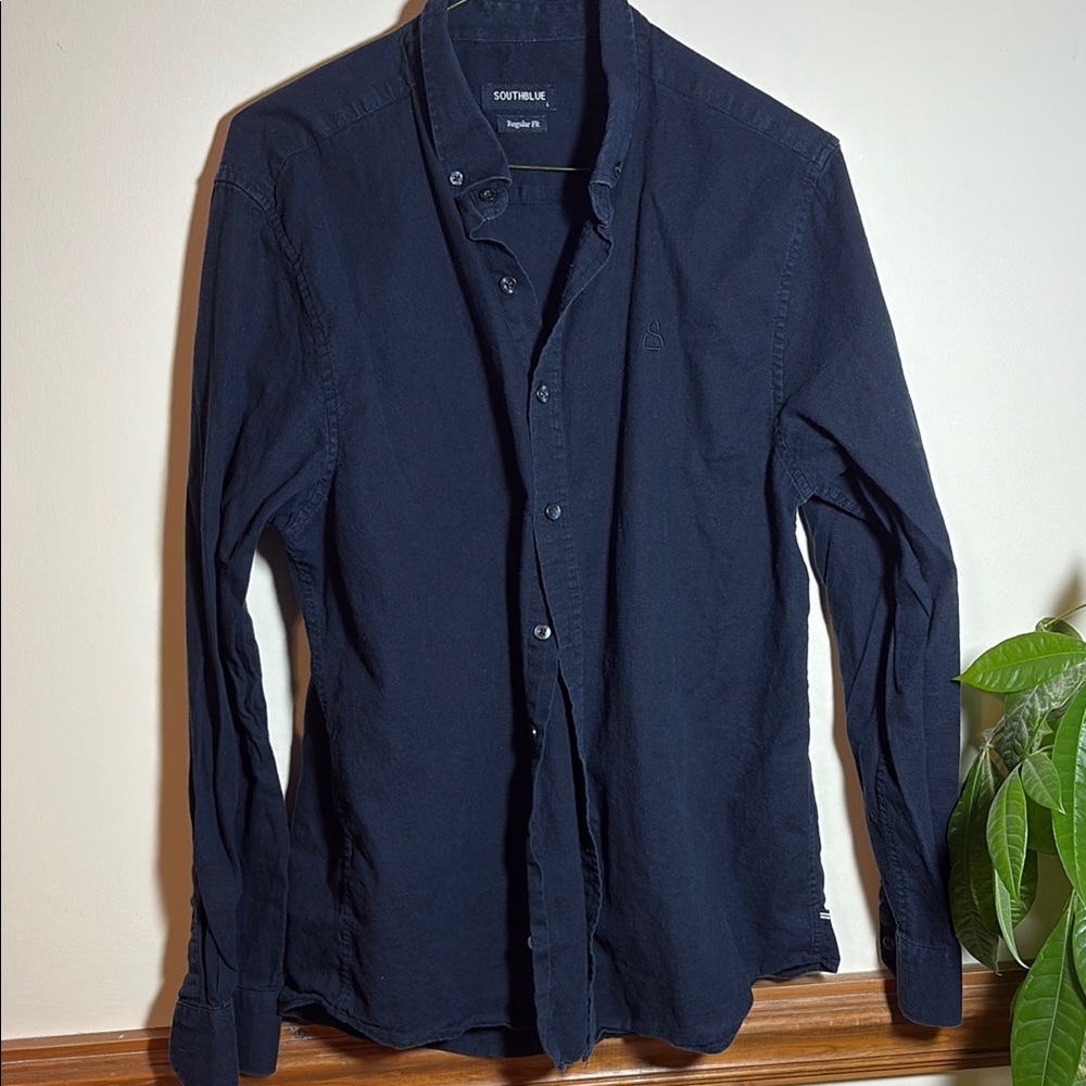 Blue Casual Button Down Shirt with Classic Collar